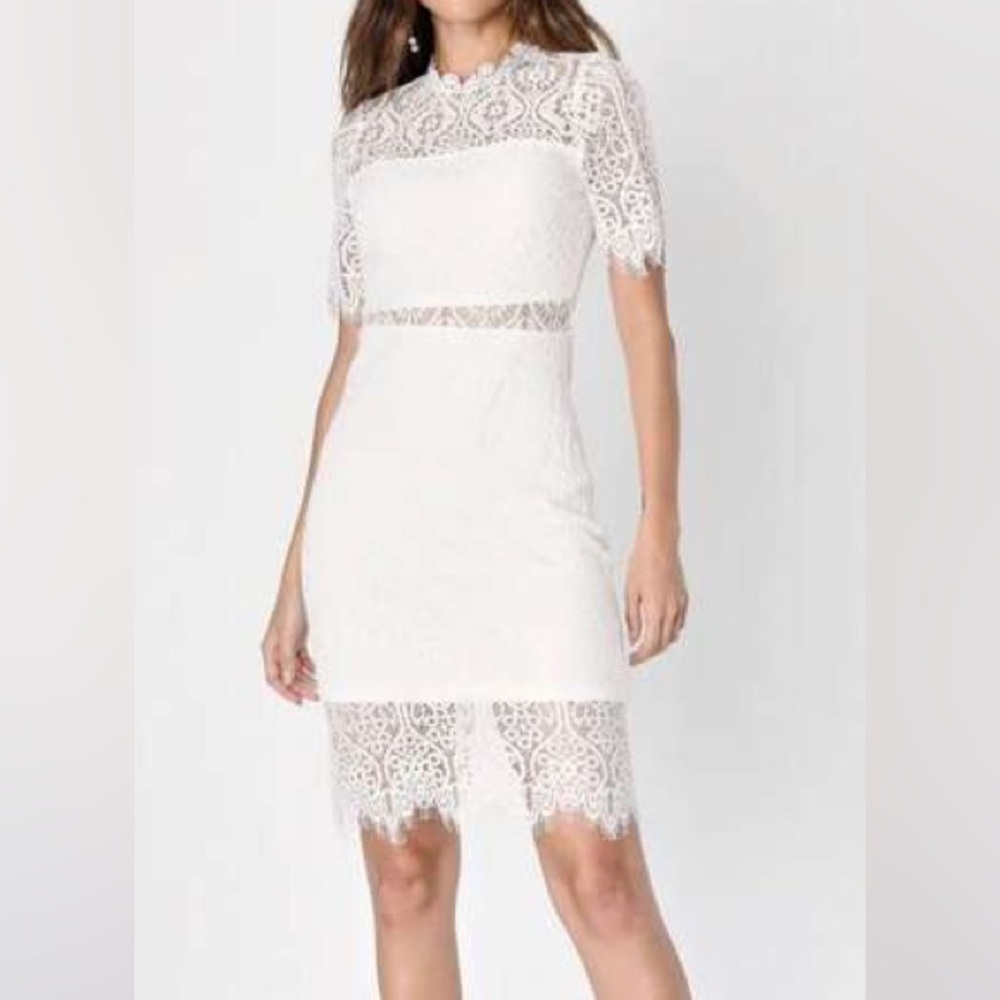 Lulu’s White Lace Short Sleeve Midi Dress - Picture 2 of 12